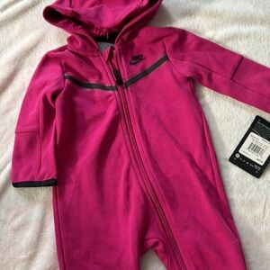 Nike Kids Fuchsia Hooded One-Piece Romper with Black Accents